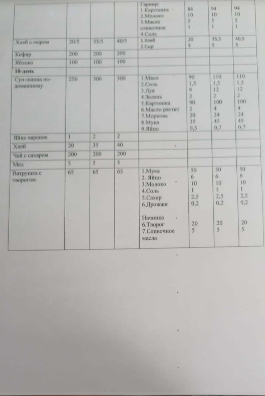 2023 - 2024 жылғы ыстық тамақпен қамтылатын оқушыларға арналған меню